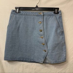Light wash Jean gold button honey belle skirt